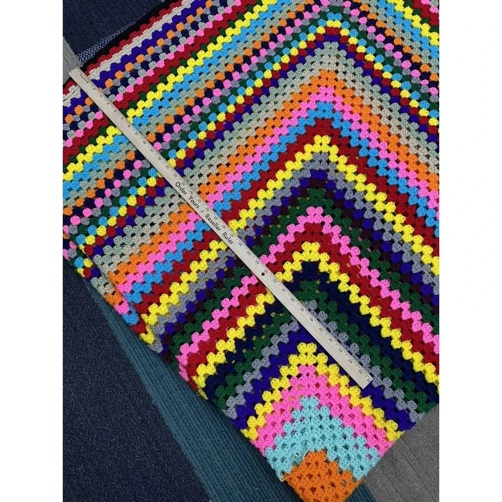 Handmade Crochet Granny Square Afghan Blanket Multicolor‎ Retro Boho Throw 84x84